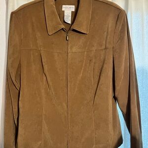 Jacket, sipper front, Carmel color, soft suede feel, light shoulder pads